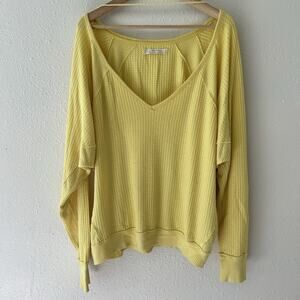 FREE PEOPLE Long Sleeve We The Free Oversized Waffle Knit Banana Yellow Large